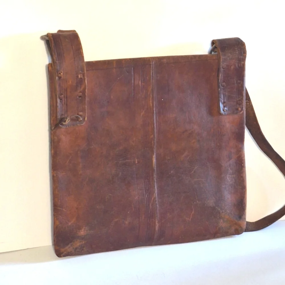 Antique Handmade Hide Leather Messenger Crossbody Bag Morrocan Style Embroidery